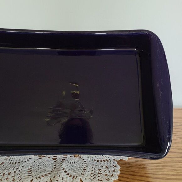 Vintage Ceramic Pottery ~13x9 Baking Dish Handmade Cobalt Blue Glazed Baking Pan - Picture 3 of 16